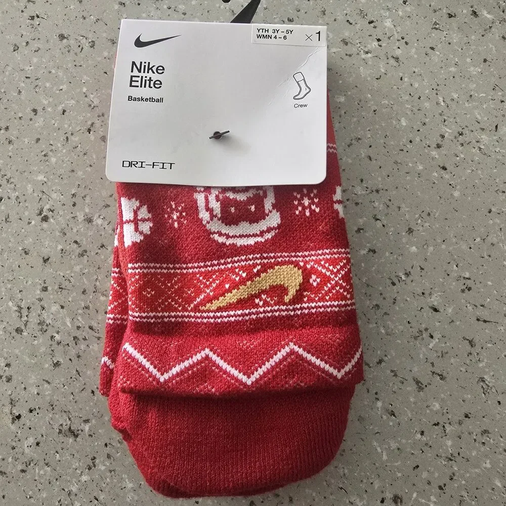 Nike ELITE Crew Basketball Socks Ugly CHRISTMAS Theme  Women 4-6 Youth 3Y-5Y New